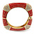Statement Square Red Enamel Crystal Hinged Bangle Bracelet In Gold Plating - 17cm Length - view 3