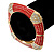 Statement Square Red Enamel Crystal Hinged Bangle Bracelet In Gold Plating - 17cm Length - view 2