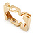 Statement Square Polished Gold Tone 'LOVE' Hinged Bangle Bracelet - 18cm Length - view 2