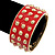 Chunky Bright Red Enamel Spiked Hinged Bangle In Gold Plating - 19cm Length - view 2