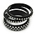 Set Of 3 Black Acrylic Slip-On Bangles With Silver Foil Detailing - 18cm Length - view 6
