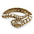 Vintage Inspired Imitation Pearl, Austrian Crystal Snake Hinged Bangle In Gold Tone - 19cm L - view 9