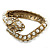 Vintage Inspired Imitation Pearl, Austrian Crystal Snake Hinged Bangle In Gold Tone - 19cm L - view 10