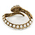 Vintage Inspired Imitation Pearl, Austrian Crystal Snake Hinged Bangle In Gold Tone - 19cm L - view 7