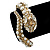 Vintage Inspired Imitation Pearl, Austrian Crystal Snake Hinged Bangle In Gold Tone - 19cm L - view 4