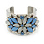 Rhodium Plated Light Blue/ Milky White Acrylic Bead, Crystal Floral Cuff Bangle - up to 19cm Length - view 7
