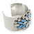 Rhodium Plated Light Blue/ Milky White Acrylic Bead, Crystal Floral Cuff Bangle - up to 19cm Length - view 8