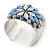 Rhodium Plated Light Blue/ Milky White Acrylic Bead, Crystal Floral Cuff Bangle - up to 19cm Length - view 9