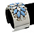 Rhodium Plated Light Blue/ Milky White Acrylic Bead, Crystal Floral Cuff Bangle - up to 19cm Length - view 5