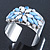 Rhodium Plated Light Blue/ Milky White Acrylic Bead, Crystal Floral Cuff Bangle - up to 19cm Length - view 2