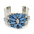 Rhodium Plated Light Blue/ Milky White Acrylic Bead Floral Cuff Bangle - up to 20cm Length - view 4