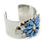Rhodium Plated Light Blue/ Milky White Acrylic Bead Floral Cuff Bangle - up to 20cm Length - view 7