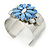 Rhodium Plated Light Blue/ Milky White Acrylic Bead Floral Cuff Bangle - up to 20cm Length - view 8