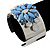 Rhodium Plated Light Blue/ Milky White Acrylic Bead Floral Cuff Bangle - up to 20cm Length - view 5
