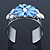 Rhodium Plated Light Blue/ Milky White Acrylic Bead Floral Cuff Bangle - up to 20cm Length - view 2
