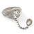 Statement Rhodium Plated Chunky Crystal Hinged Bangle With Oval Crystal Ring Attached - 18cm Length, Ring Size 7/8 - view 8
