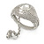 Statement Rhodium Plated Chunky Crystal Hinged Bangle With Oval Crystal Ring Attached - 18cm Length, Ring Size 7/8 - view 4