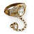 Vintage Inspired Burn Gold Chunky Crystal Hinged Bangle With Oval Crystal Ring Attached - 18cm Length, Ring Size 7/8 - view 4