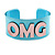 Light Blue/ Pale Pink 'OMG' Acrylic Cuff Bracelet Bangle (Adult Size) - 19cm L
