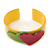 Yellow, Magenta, Salad Green Acrylic, Austrian Crystal Hearts Cuff Bracelet - 19cm L - view 4