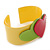 Yellow, Magenta, Salad Green Acrylic, Austrian Crystal Hearts Cuff Bracelet - 19cm L - view 5