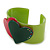 Salad Green, Magenta, Dark Green Acrylic, Austrian Crystal Hearts Cuff Bracelet - 19cm L - view 5