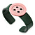 Dark Green, Pink Acrylic Button Cuff Bracelet - 19cm L - view 2