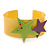 Yellow Acrylic Cuff Bracelet With Crystal Double Star Motif (Purple, Light Green) - 19cm L