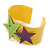 Yellow Acrylic Cuff Bracelet With Crystal Double Star Motif (Purple, Light Green) - 19cm L - view 3