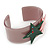 Beige Acrylic Cuff Bracelet With Crystal Double Star Motif (Pink, Dark Green) - 19cm L - view 3