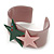 Beige Acrylic Cuff Bracelet With Crystal Double Star Motif (Pink, Dark Green) - 19cm L - view 5