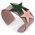 Beige Acrylic Cuff Bracelet With Crystal Double Star Motif (Pink, Dark Green) - 19cm L - view 2