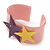 Light Pink Acrylic Cuff Bracelet With Crystal Double Star Motif (Purple, Yellow) - 19cm L - view 3