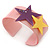 Light Pink Acrylic Cuff Bracelet With Crystal Double Star Motif (Purple, Yellow) - 19cm L - view 2