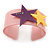 Light Pink Acrylic Cuff Bracelet With Crystal Double Star Motif (Purple, Yellow) - 19cm L - view 7