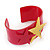 Deep Pink Acrylic Cuff Bracelet With Crystal Double Star Motif (Deep Pink, Yellow) - 19cm L - view 6