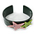 Dark Green Acrylic Cuff Bracelet With Crystal Double Star Motif (Pink, Light Green) - 19cm L - view 5