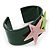 Dark Green Acrylic Cuff Bracelet With Crystal Double Star Motif (Pink, Light Green) - 19cm L - view 4