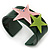 Dark Green Acrylic Cuff Bracelet With Crystal Double Star Motif (Pink, Light Green) - 19cm L - view 3