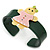 Dark Green, Pink, Yellow Crystal Acrylic 'Gingerbread Girl' Cuff Bracelet - 19cm L - view 2