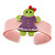 Light Pink, Purple, Light Green Crystal Acrylic 'Gingerbread Girl' Cuff Bracelet - 19cm L - view 2