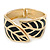 Black Enamel 'Leaf' Hinged Bangle In Gold Plated Metal - 18cm Length