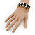 Black Enamel Studded Hinged Bangle Bracelet In Gold Tone - 18cm L - view 2