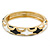 Black, White Enamel, Crystal Hinged Bangle Bracelet In Gold Tone - 18cm L