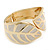 Magnolia Coloured Enamel 'Leaf' Hinged Bangle In Gold Plated Metal - 18cm Length - view 3