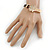 Clear Crystal Clover Bangle Bracelet With Brown Faux Leather Cord In Gold Tone - 17cm L - view 3