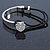 Clear Crystal Heart Bangle Bracelet With Black Silk Stretch Cord In Silver Tone - 18cm L - view 2