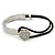 Clear Crystal Heart Bangle Bracelet With Black Silk Stretch Cord In Silver Tone - 18cm L - view 5