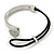 Clear Crystal Heart Bangle Bracelet With Black Silk Stretch Cord In Silver Tone - 18cm L - view 4