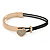 Clear Crystal Heart Bangle Bracelet With Black Silk Stretch Cord In Gold Tone - 18cm L - view 2